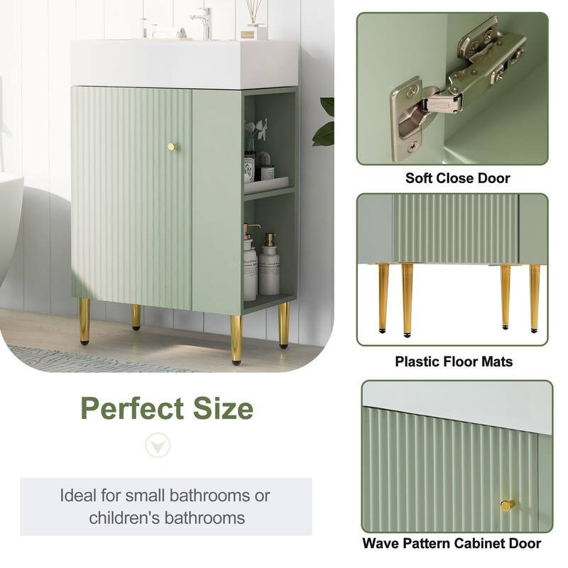 Compact 21.6" Bathroom Vanity with Free-Standing Cabinet, Soft-Close Door & Open Shelves