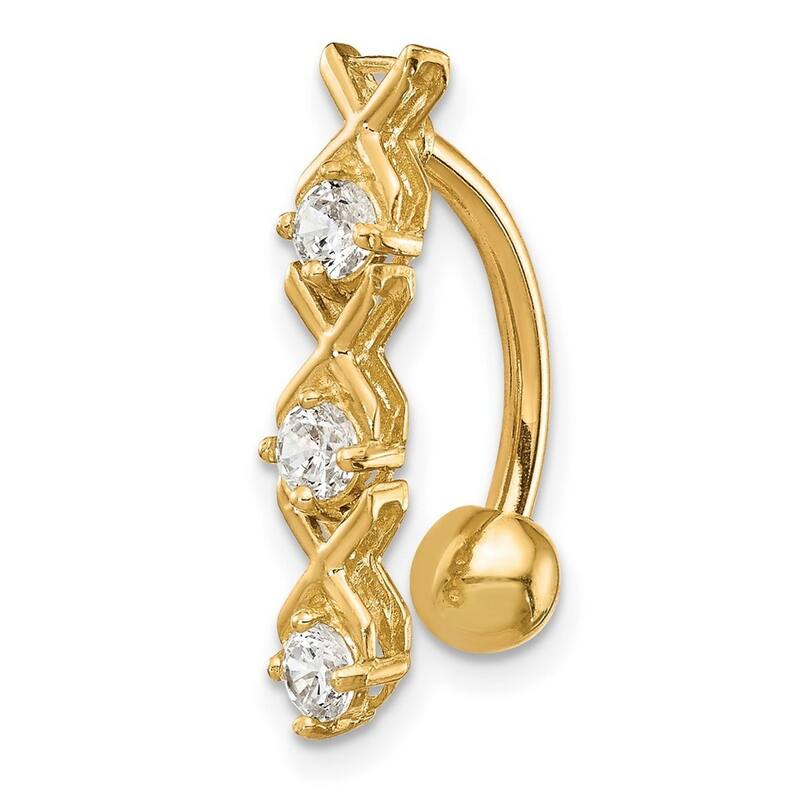 Curata 10k Yellow or White Gold 14g Simulated Diamond Xoxo Belly Ring Dangle Piercing - 4x21mm