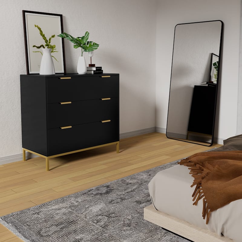 31.5" W 3-Drawer Black Dresser Modern Wood Chest of Drawers Storage Organizer for Bedroom