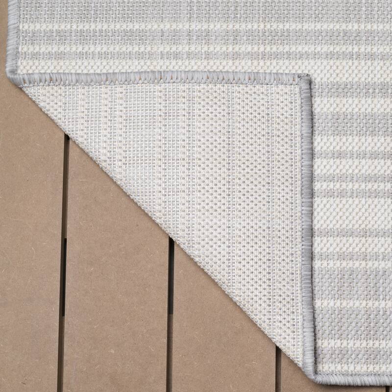 Beverly Rug Beige Striped Indoor Outdoor Rug, Outside Carpet for Patio, Deck, Porch