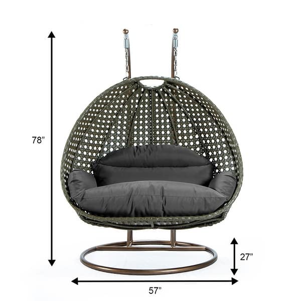 dimension image slide 6 of 16, LeisureMod Modern 2-Person Egg Hanging Swing Chair with Beige Wicker, Oxford Fabric Cover, Patio Hammock Lounger and Cushions