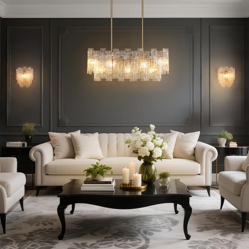 Elver Modern Gold 7-Light Textured Glass Chandelier Luxury Kitchen Island Lights - W31" x H12"