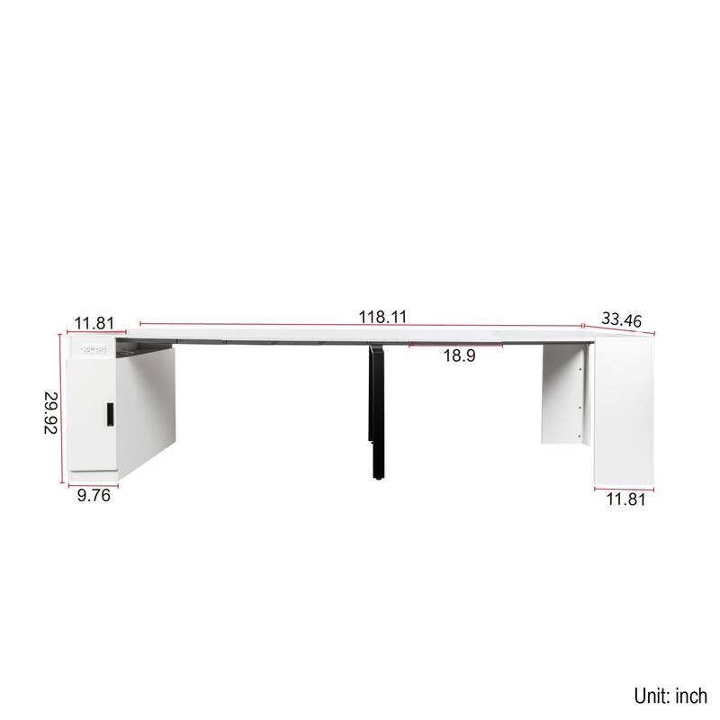 Roomfitters Modern Extendable Dining Table with Built-In Outlet, Multifunctional Expandable Console Table with Storage