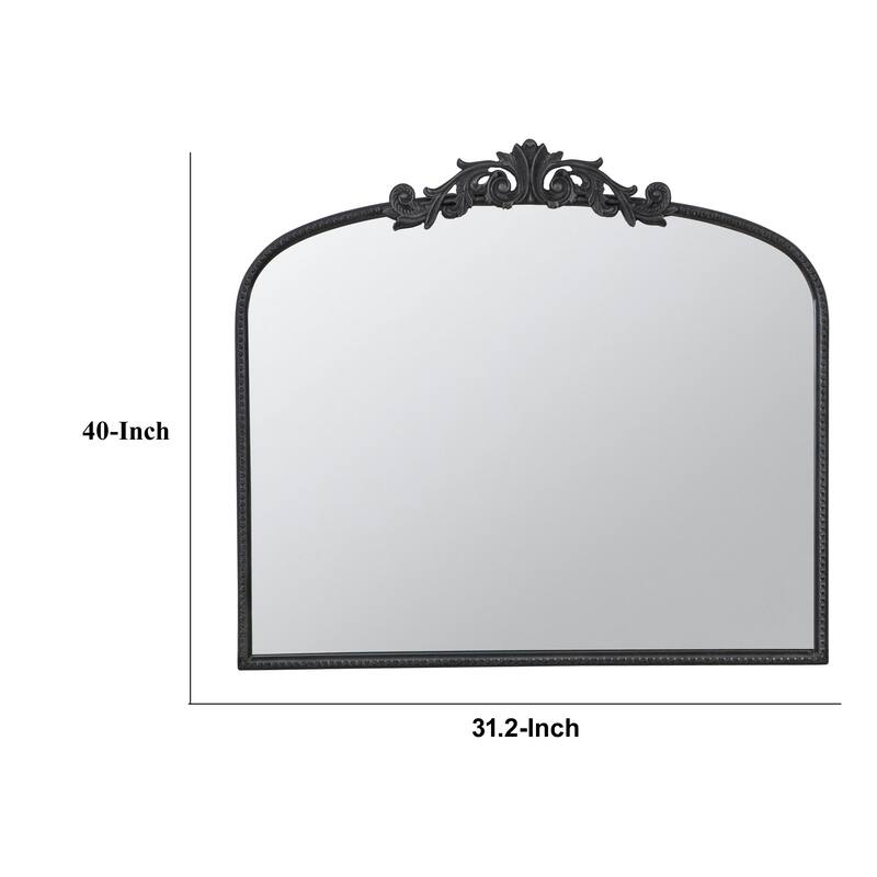 Kea 41 Inch Wall Mirror, Black Curved Arched Metal Frame, Baroque Design