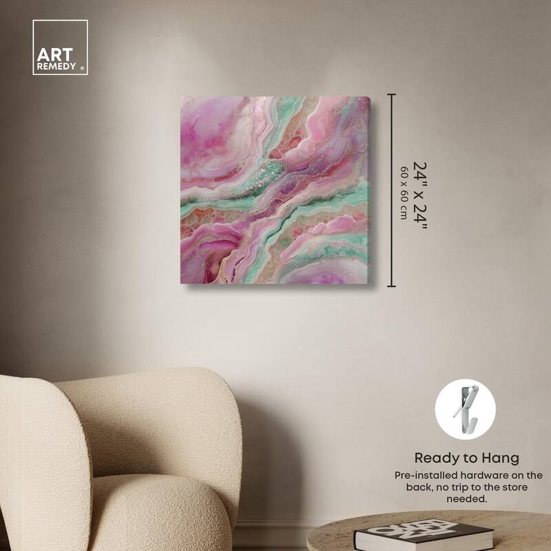 Pink and Mint Crystal IV Canvas by Art Remedy, Gallery Wrapped