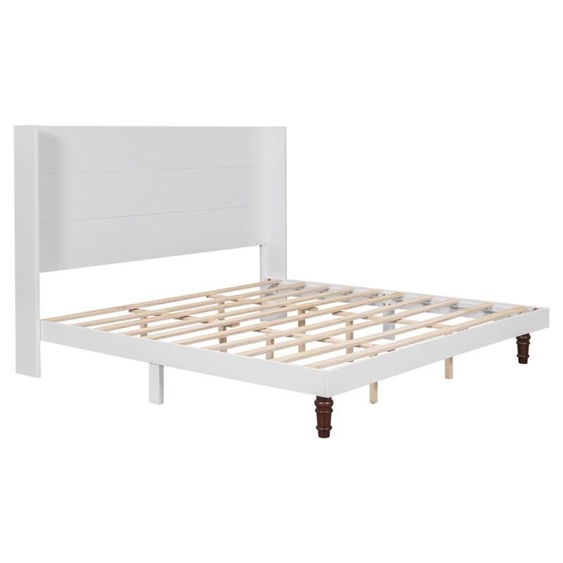 Wooden Tall Headboard Platform Bed