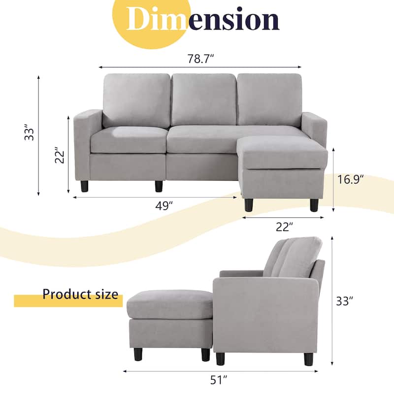 Futzca Modern Convertible Sectional Sofa L-Shaped Couch