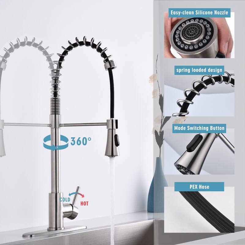 Modern Single Handle Commercial Spring High Arc Kitchen Faucet