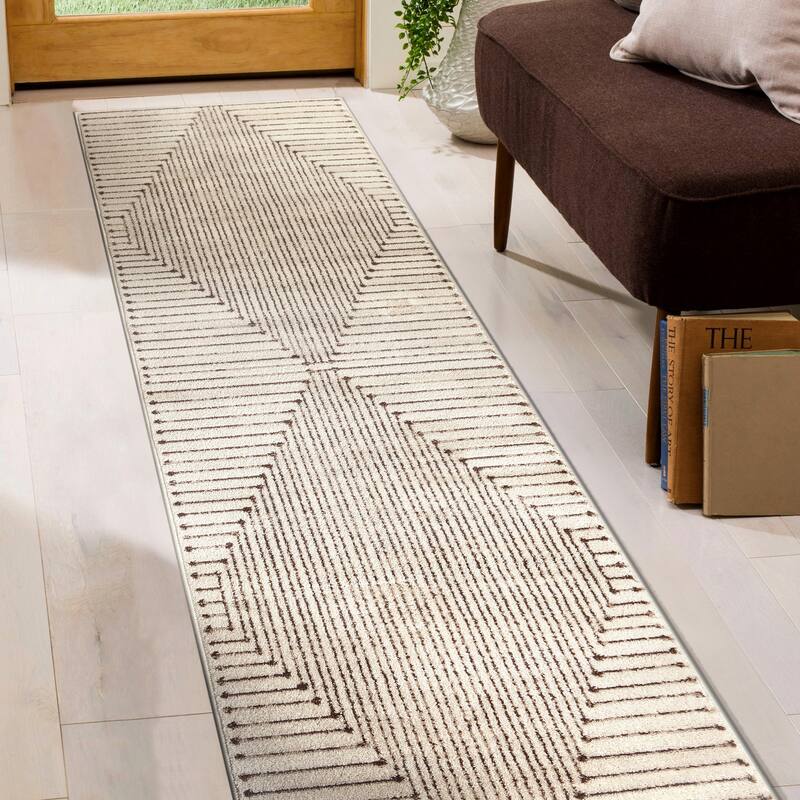 Contemporary Checkered Area Rug - Beige - 2' 3" x 8'
