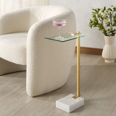SAFAVIEH Couture Idris Marble Base Drink Table - 11"W x 8"D x 24"H