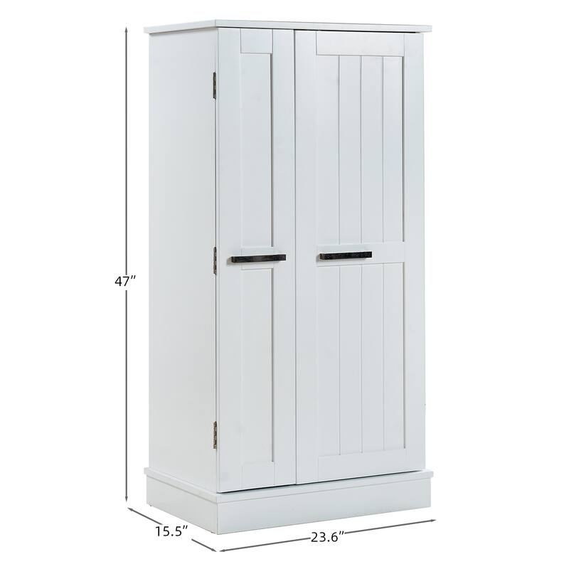 47" Freestanding Kitchen Pantry Cabinet with Doors and Adjustable Shelves, Small Food Storage Organizer