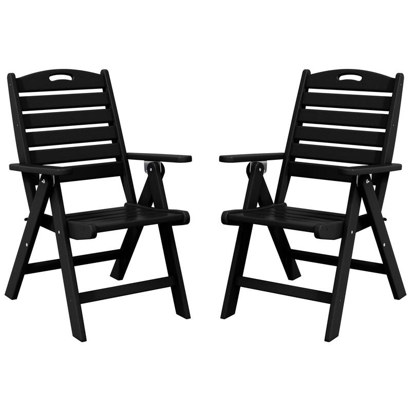 Coastline Patio Folding Highback Dining Chair Set of 2 - Black