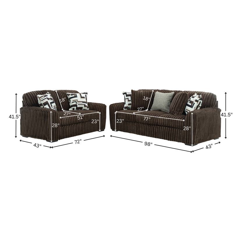Roundhill Furniture Solenne 3-Piece Living Room Set, Oversized Sofa, Loveseat, and Chair and a Half