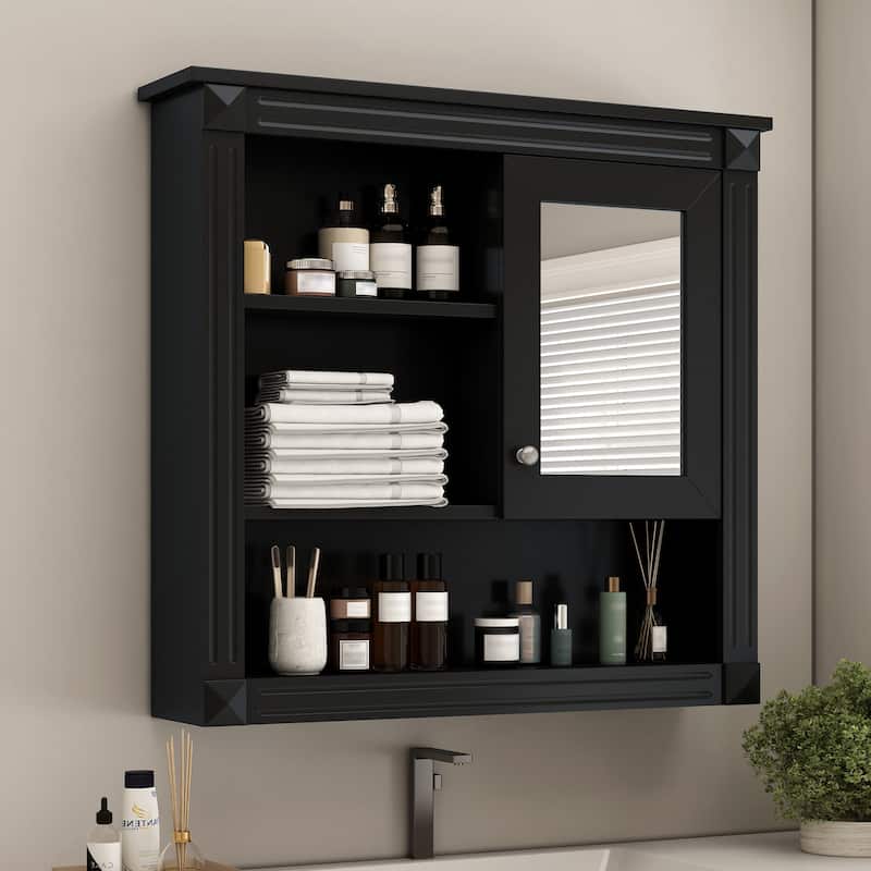 32'' Bathroom Wall Cabinet With Mirror - Black