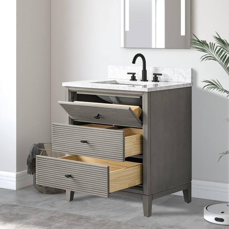 Vanity Art 30" Freestanding Bathroom Vanity with Engineered Marble Top and Sink