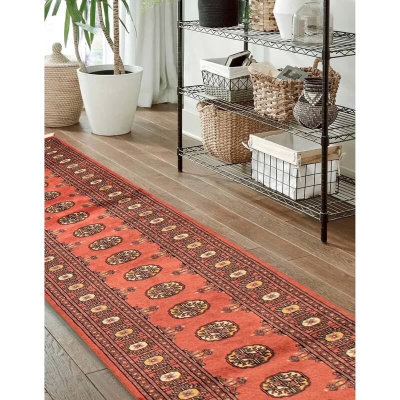 ECARPETGALLERY Hand-knotted Peshawar Bokhara Coral Wool Rug - 2'6 x 10'1