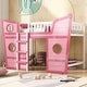 preview thumbnail 1 of 7, Modern Style Solid Wooden Frame Full Size Boat Shape Bed, Loft Bed with Ladder and Windows & Fuardrails, Easy Assembly Pink