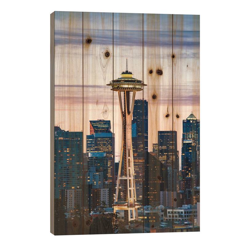 The Space Needle And Skyline At Dawn, Seattle, USA I Print On Wood by Matteo Colombo - Multi-Color - 26x18x1.5