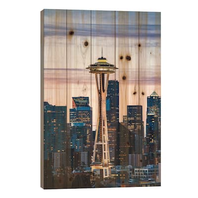 The Space Needle And Skyline At Dawn, Seattle, USA I Print On Wood by Matteo Colombo - Multi-Color