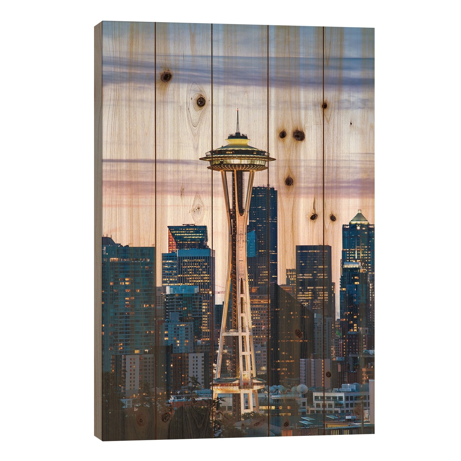 The Space Needle And Skyline At Dawn, Seattle, USA I Print On Wood by Matteo Colombo - Multi-Color