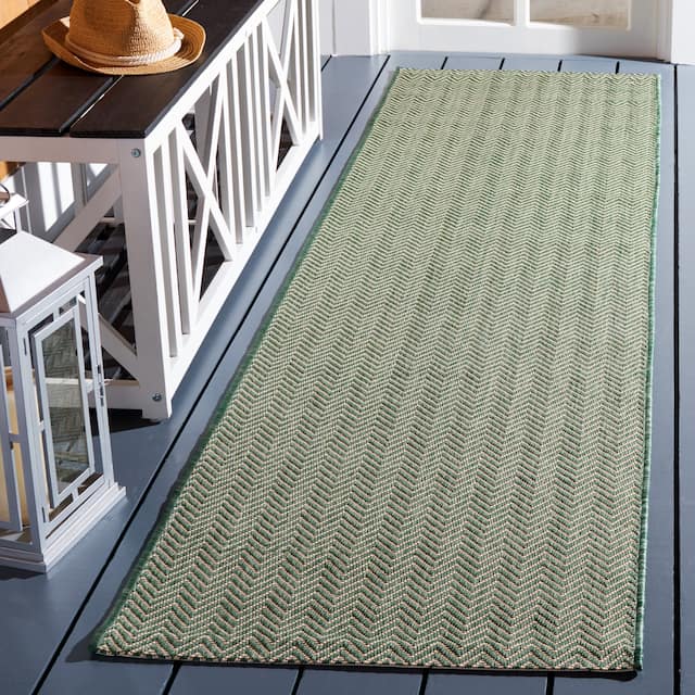SAFAVIEH Courtyard Carolann Indoor/ Outdoor Waterproof Patio Backyard Rug - 2'3" x 8' Runner - Dark Green/Beige