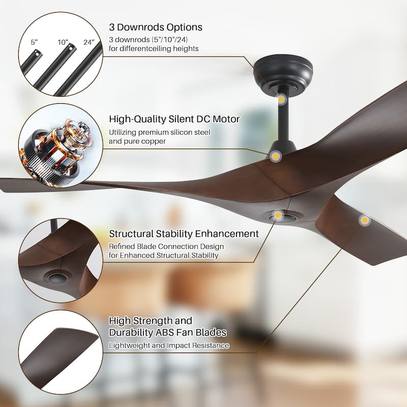 Sofucor 52 Inch Modern Minimalist Style Indoor Ceiling Fan with Remote Control ,without light - 52Inch
