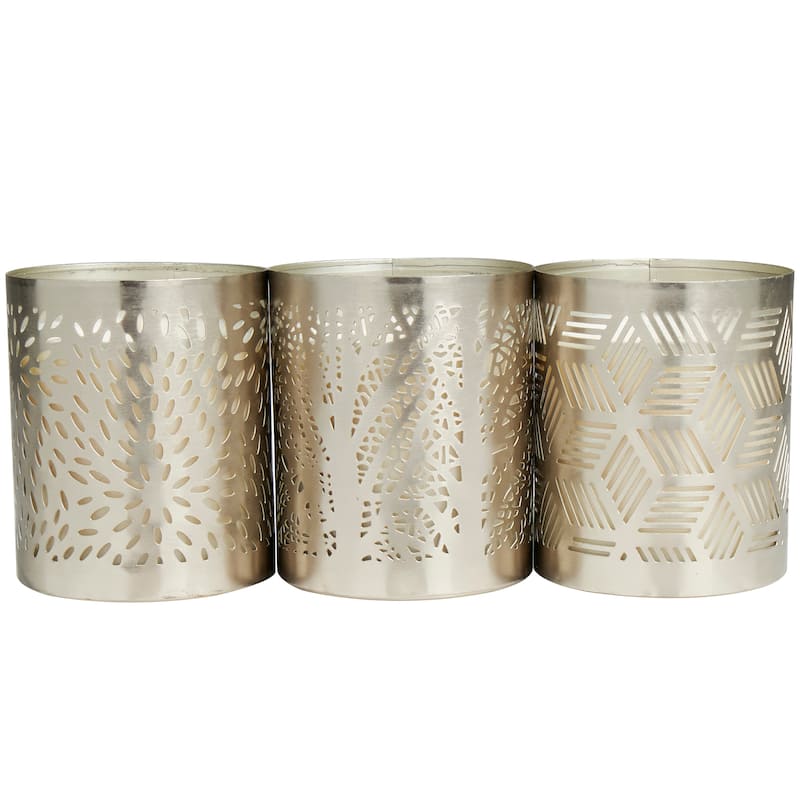 Gold or Copper or Silver Metal Scented 13 oz 1 Wick Geometric Candle with White Wax (Set of 3)