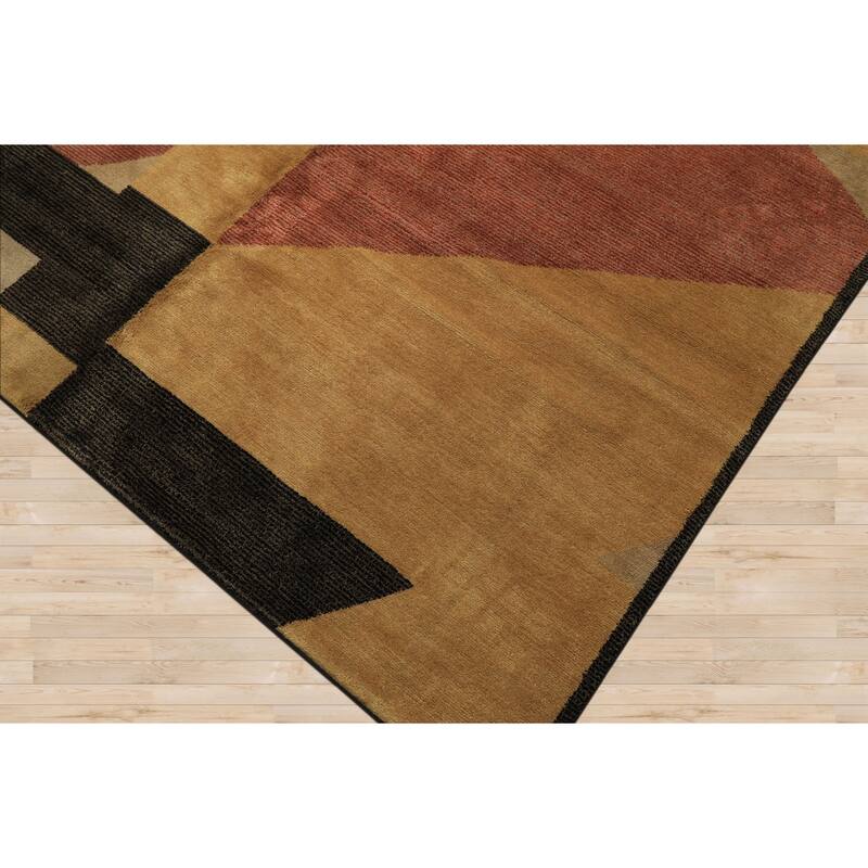 6x8'10'' Hand Knotted Wool Rust Tibetan Textured Color Modern & Contemporary Rug - 6' x 8' 10''
