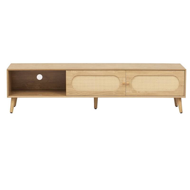 TV Stand for TVs up to 80" , Modern Media Console, Entertainment Center with Wood Legs, TV Cabinet for Living Room