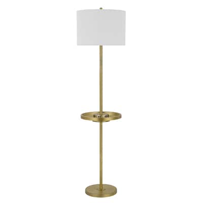 62" Modern Tray Table Floor Lamp with USB Port and White Square Shade Metal Base for Living Room - 66"H x 16"W x 16"D