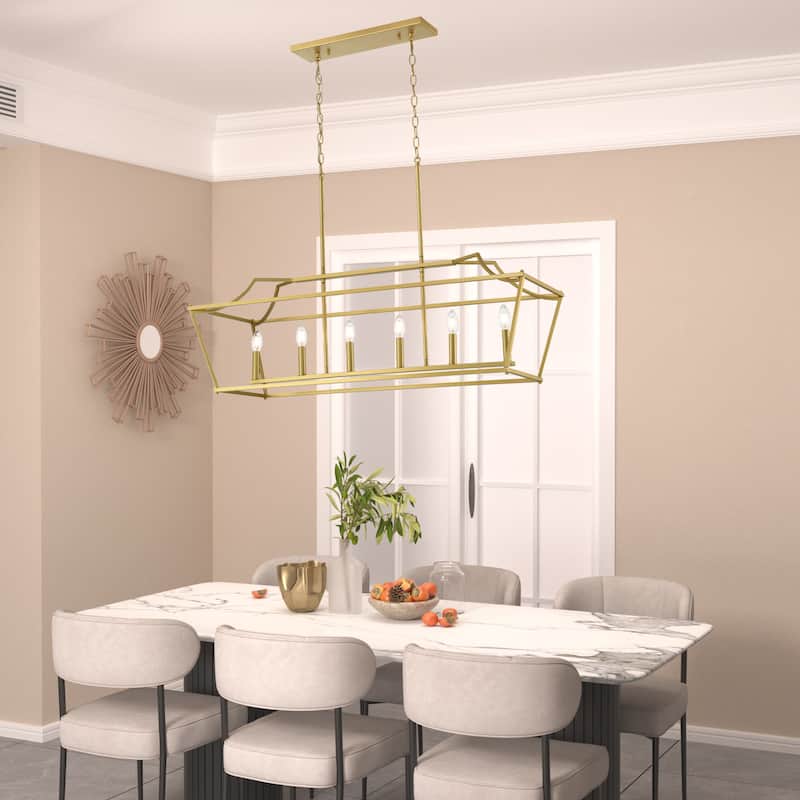 Mid-century Modern 6-light Gold Rectangle Chandelier for Dining Room