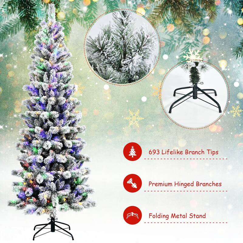 Costway 7.5FT Pre-Lit Hinged Christmas Tree Snow Flocked w/9 Modes - See Details
