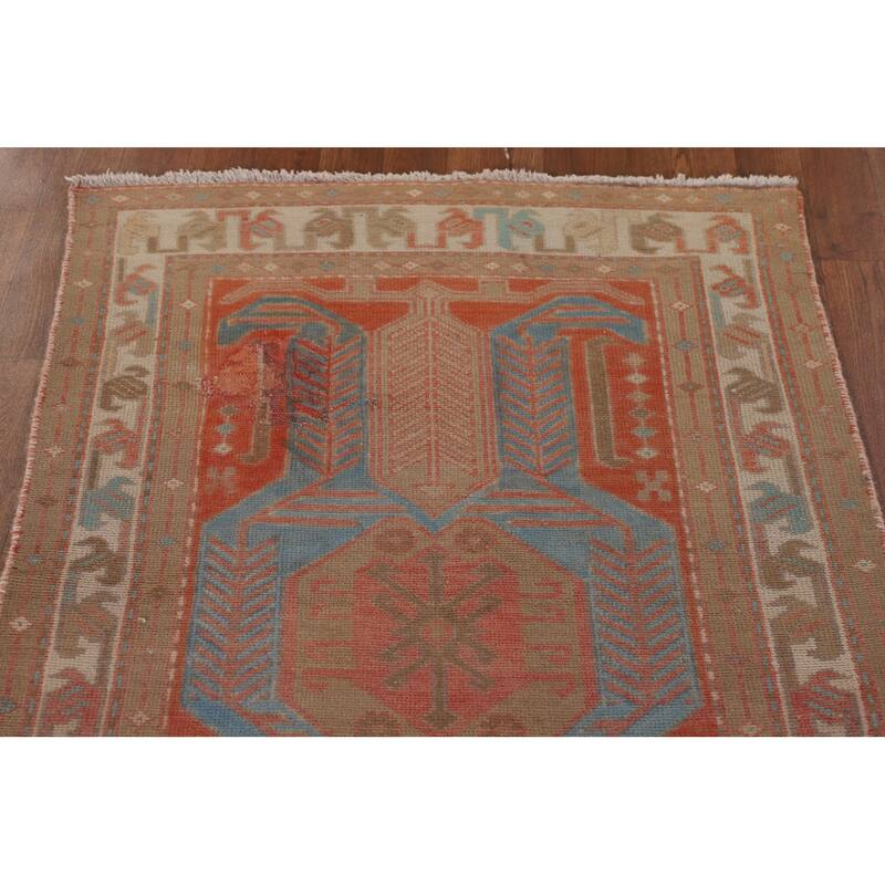 Orange Ardebil Persian Vintage Runner Rug Hand-Knotted Wool Carpet - 3'0" x 10'0"