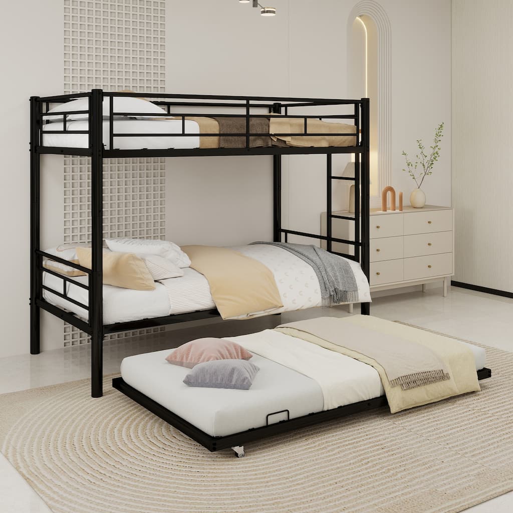 GDFStudio - Heavy-Duty Metal Twin over Twin Bunk Bed with Guardrail