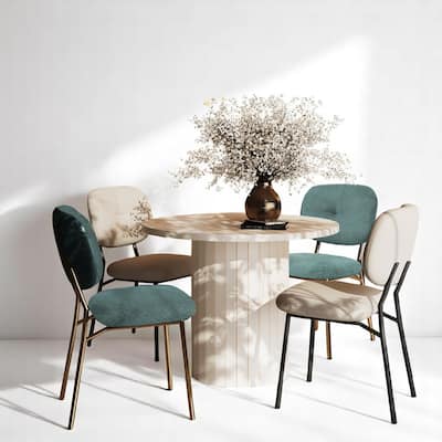 5-Piece Dining Table Set with MDF Top, Fabric Chairs for Dining Room, Space-Saving Small Kitchen Table Set with Metal Frame