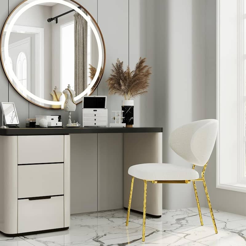 White Velvet Dining Chairs with Hammered Finish Metal Legs