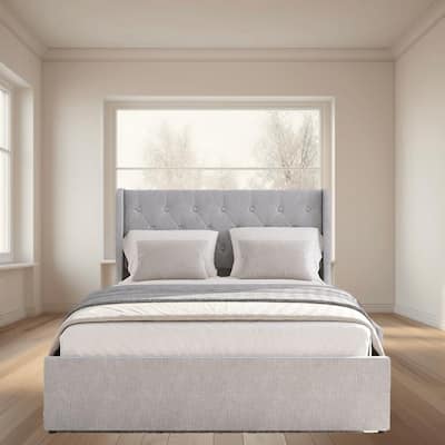 Full Size Platform Bed Frame with Wingback Headboard and 4 Hidden Storage Drawers, Stylish and Functional Bedroom Furniture