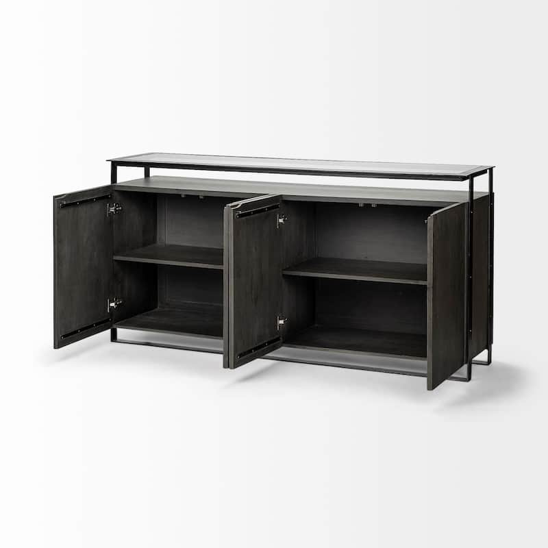 Vidro III Glass Top 4 Solid Wood Door w/ Metal Frame Sideboard - 72.0L x 18.0W x 35.8H