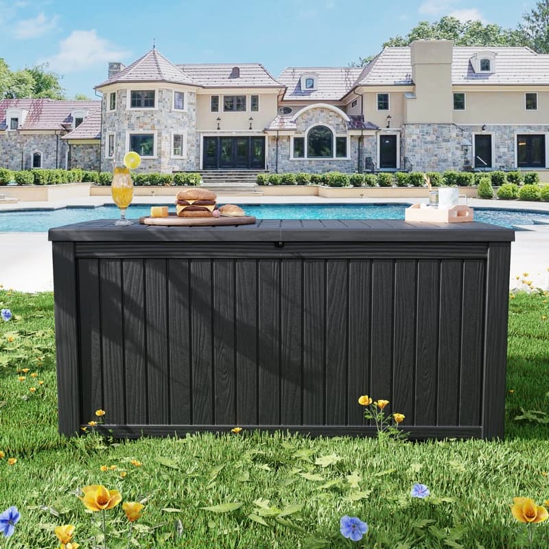 Outdoor Patio Storage Resin Lockable Deck Box - 180 Gallon Black