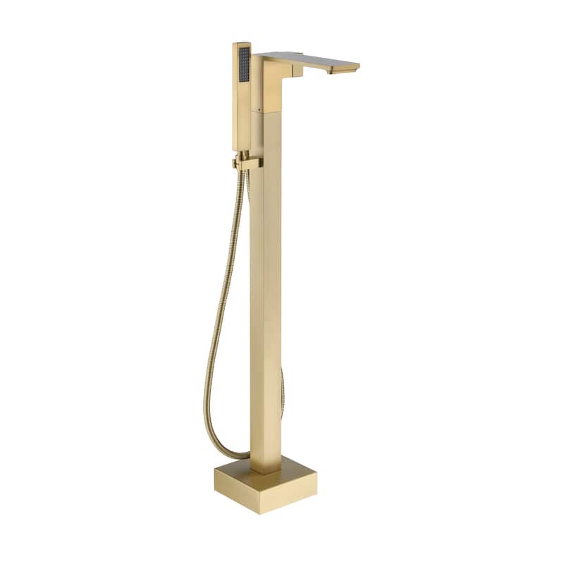 Freestanding Bathtub Faucet With Hand Shower Tub Faucets Floor Mount Tub Filler - Brushed Gold
