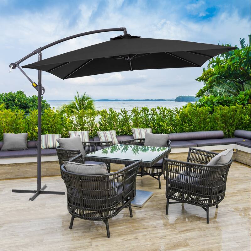BONOSUKI 8.2x8.2ft Offset Patio Umbrella Hanging Umbrella w/Steel Ribs - Anthracite