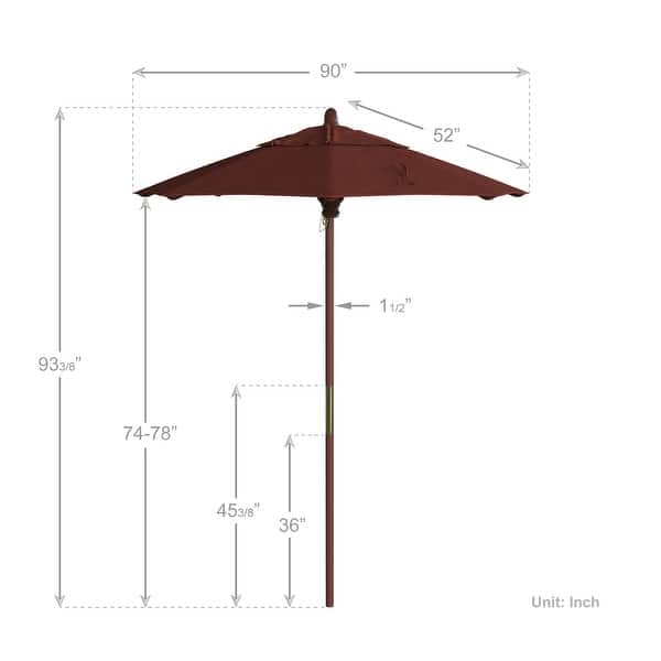 dimension image slide 12 of 20, Port Lavaca 7.5ft Round Wood Umbrella by Havenside Home, Base Not Included