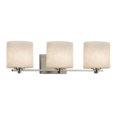 Justice Design Clouds Era 3-light Brushed Nickel Bath Light, Off-white Oval Shade
