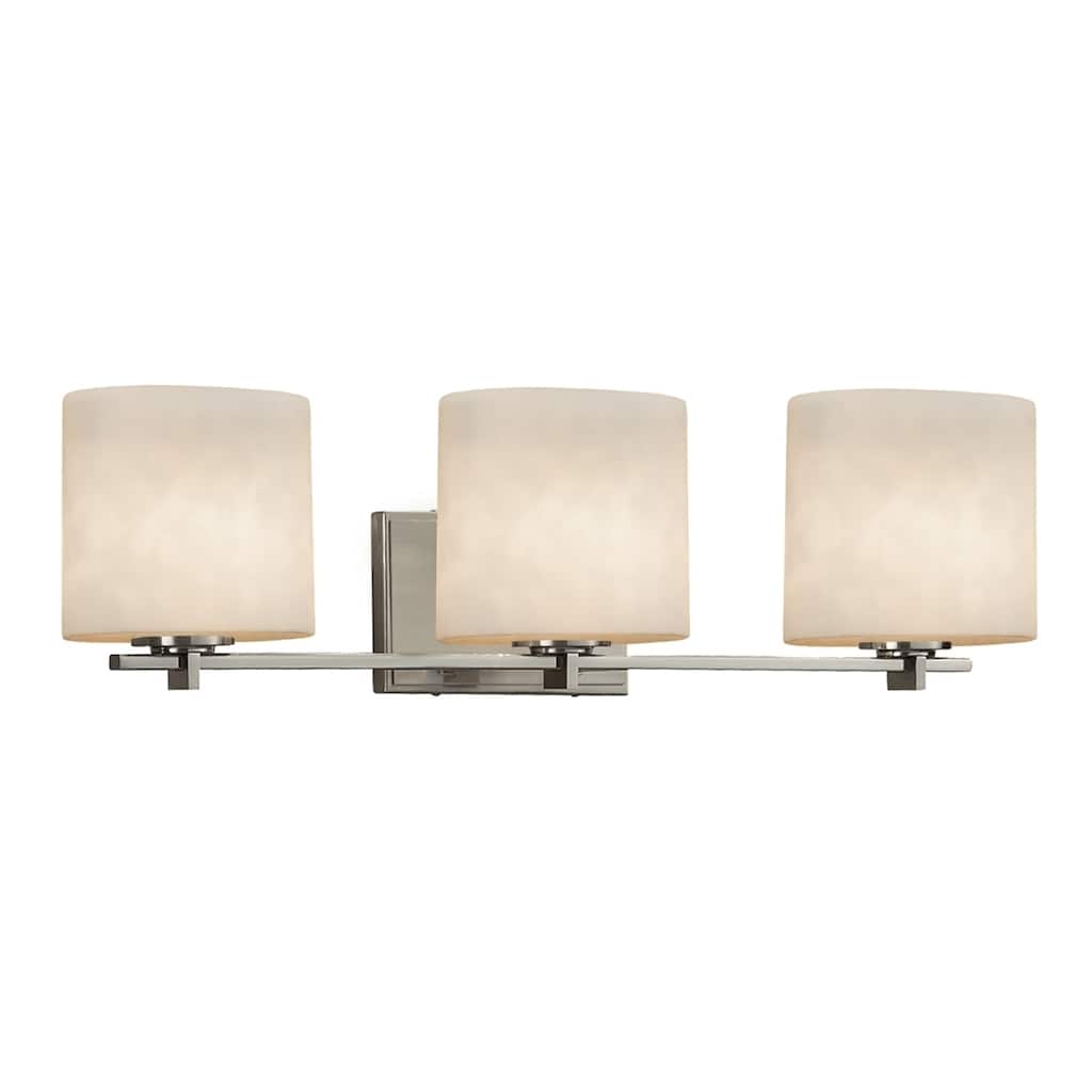 Justice Design Clouds Era 3-light Brushed Nickel Bath Light, Off-white Oval Shade