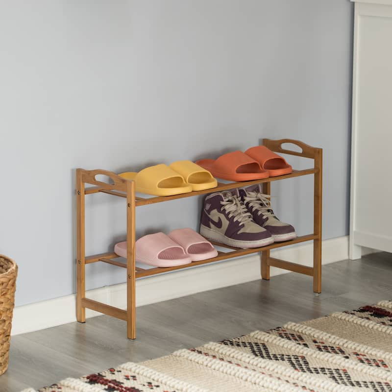 Bamboo Storage Shoe Rack, Free Standing Shoe Organizer Storage Rack