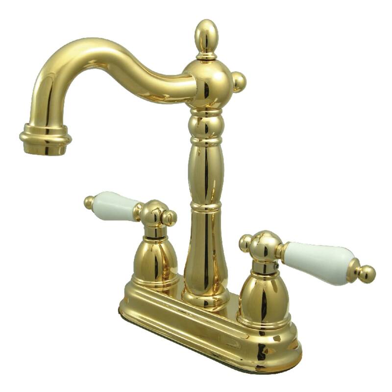 Kingston Brass Heritage Centerset Bar Faucet with Porcelain Lever - Polished Brass