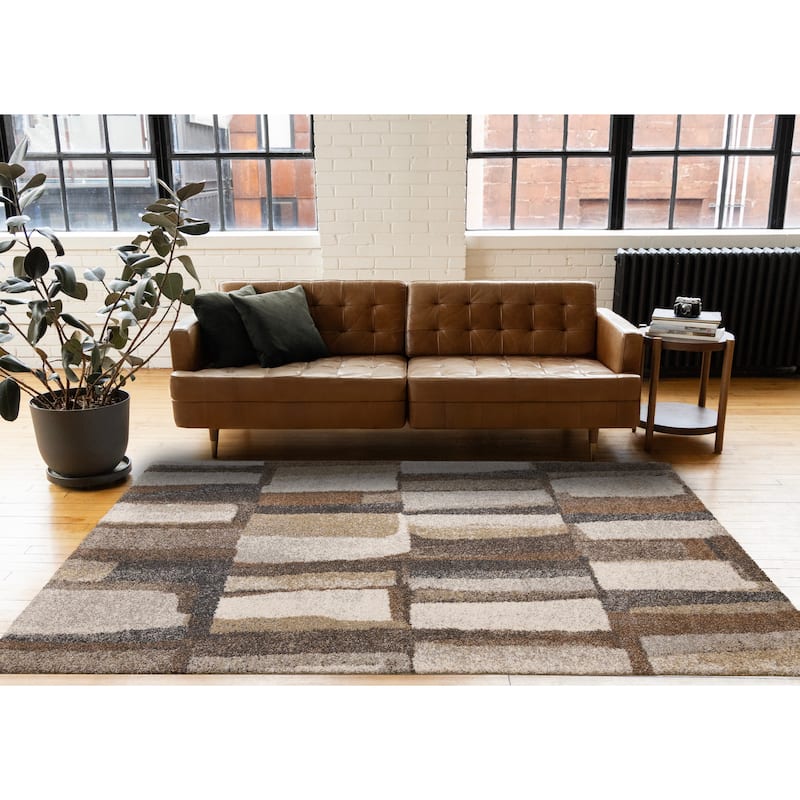 Orange Brown Cream Grey Dense Shag Rug