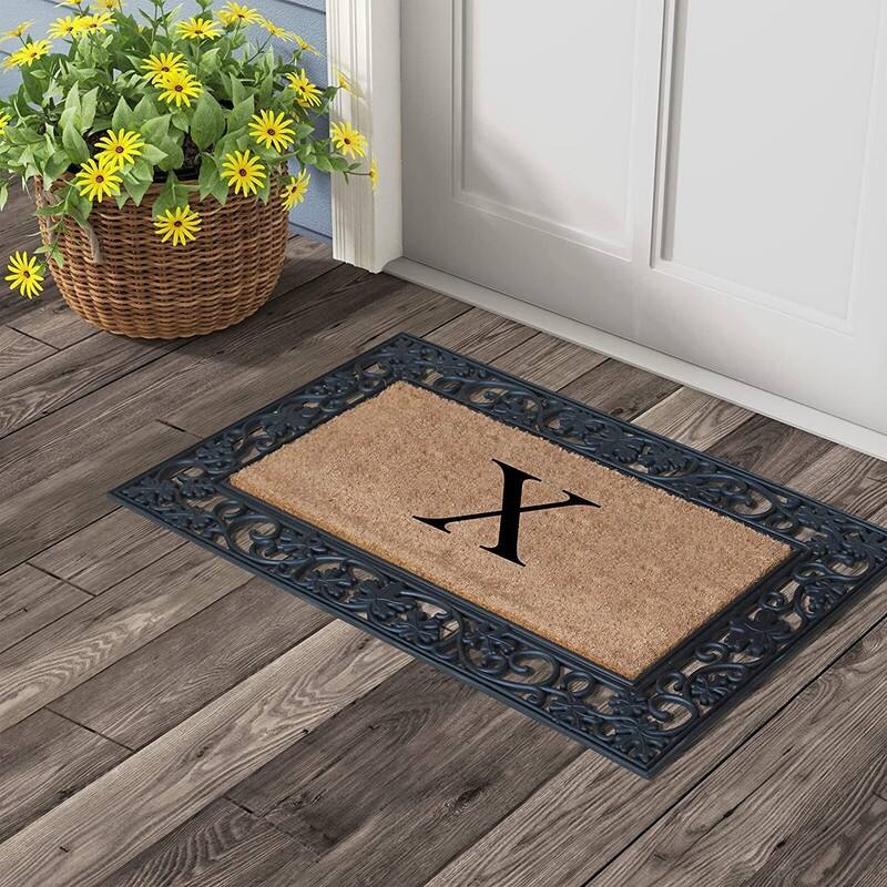 A1HC Rubber and Coir Dirt Trapper Heavy Weight Large Monogrammed Doormat, Black