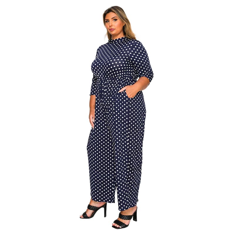 L I V D Women's Plus Size Lunette Dot Wide Leg Jumpsuit - Navy - 1X