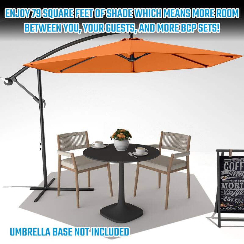 Patiowell 10ft Cantilever Patio Umbrella, Offset Hanging Outdoor Table Umbrella with Tilt Crank, 6 Sturdy Ribs and Cross Base